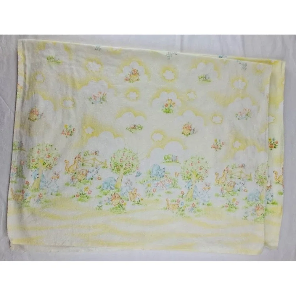 2 Vintage Dundee Yellow Blue Bear Tree Baby Receiving Blanket Country Sunshine